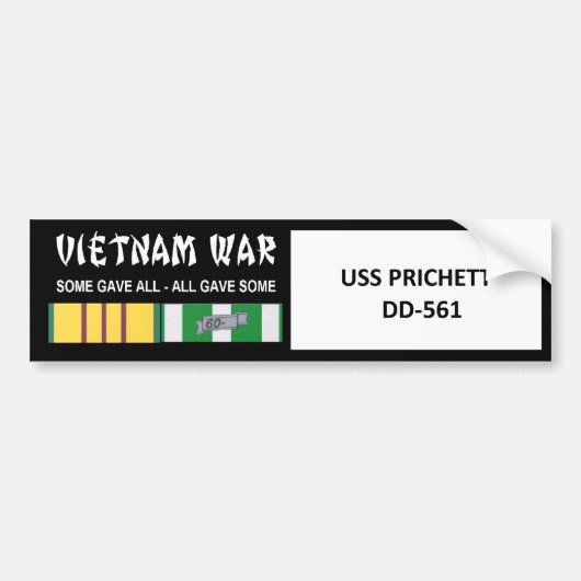 USS PRICHETT VIETNAM WAR VETERAN BUMPERSTICKER (Voorkant)