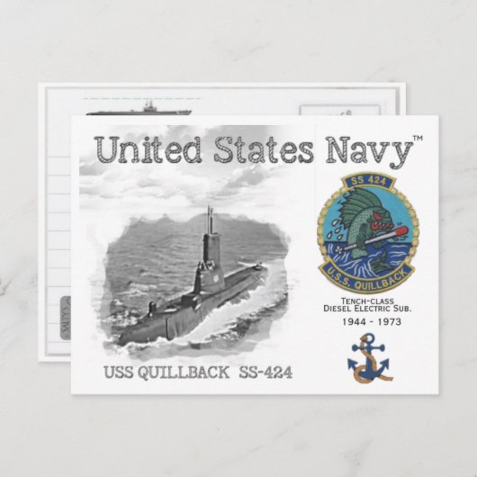USS QUILLBACK SS-424 SUBMARINE Briefkaart (Voorkant / Achterkant)