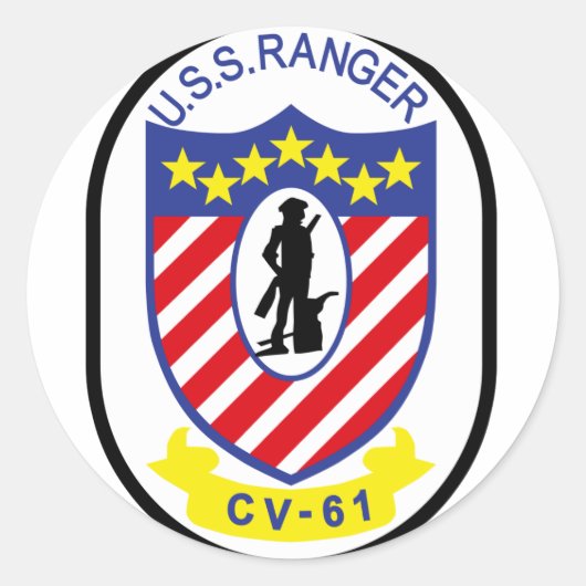 USS Ranger (CV-61) Ronde Sticker (Voorkant)