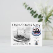 USS RECOVERY ARS-43 REDDING EN BERGING SHI- POSTC BRIEFKAART (Staand voorkant)