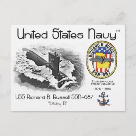 USS RICHARD B. RUSSELL SSN-687 SUBMARINE Briefkaar Briefkaart (Voorkant)