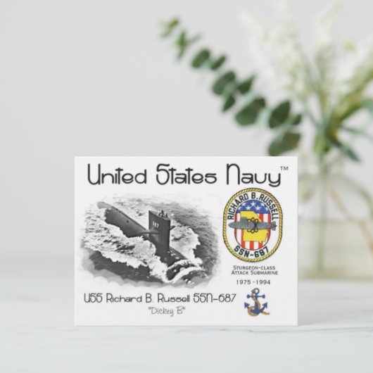 USS RICHARD B. RUSSELL SSN-687 SUBMARINE Briefkaar Briefkaart (Staand voorkant)