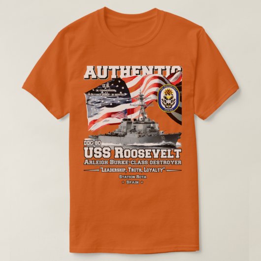USS Roosevelt DDG80 Destroyer T-shirt (Design voorkant)