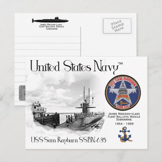 USS SAM RAYBURN SSBN-635 ONDERZEEËR - BRIEFKAART (Voorkant / Achterkant)