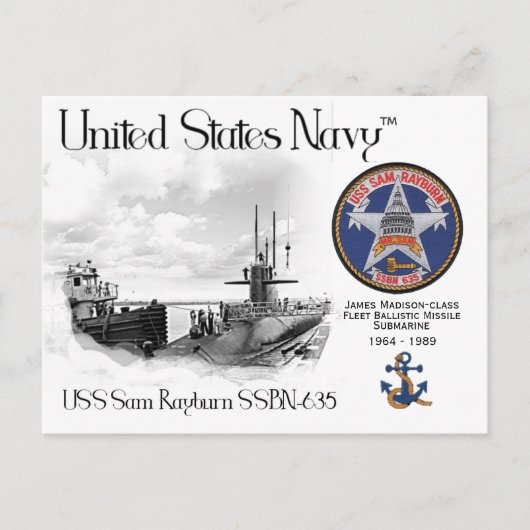 USS SAM RAYBURN SSBN-635 ONDERZEEËR - BRIEFKAART (Voorkant)