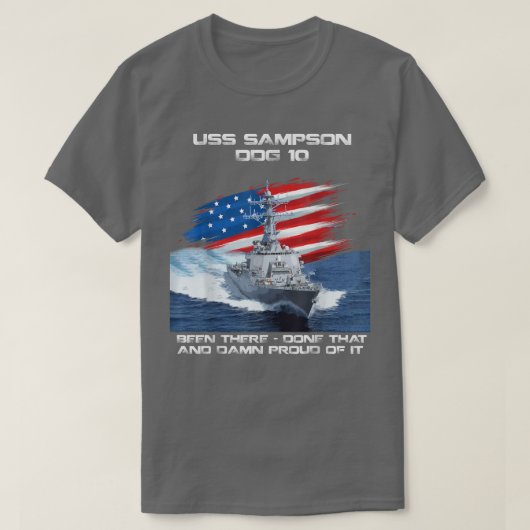 USS Sampson DDG-10 Destroyer Ship USA Flag Veteran T-shirt (Design voorkant)