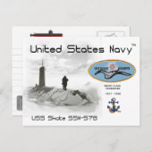 USS SCHAATS SSN-578 ONDERZEEËR - BRIEFKAART (Voorkant / Achterkant)
