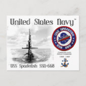 USS SPADEFISH SSN-668 ONDERZEEËR BRIEFKAART (Voorkant)