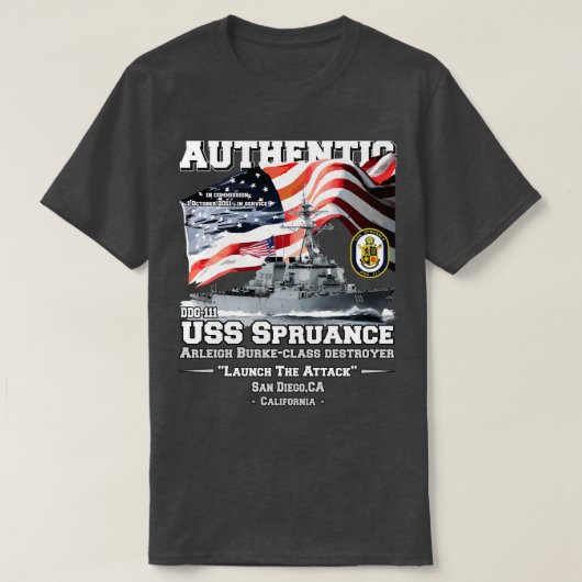 USS Spruance DDG111 torpedojager veteranen T-shirt (Design voorkant)
