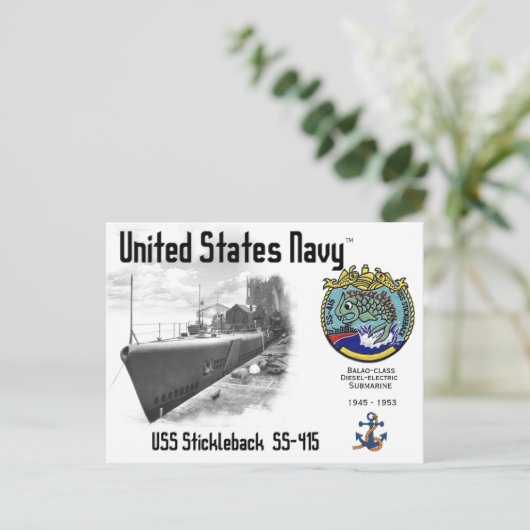 USS STICKLEBACK SS-415 ONDERZEEËR BRIEFKAART (Staand voorkant)