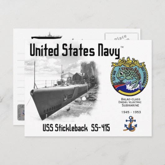 USS STICKLEBACK SS-415 ONDERZEEËR BRIEFKAART (Voorkant / Achterkant)