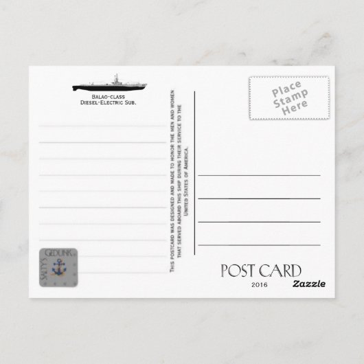 USS STICKLEBACK SS-415 ONDERZEEËR BRIEFKAART (Achterkant)