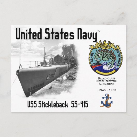 USS STICKLEBACK SS-415 ONDERZEEËR BRIEFKAART (Voorkant)