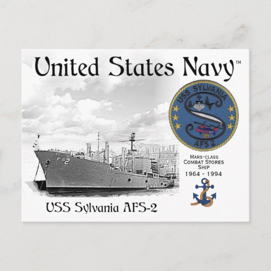 USS SYLVANIA  ATS-2  COMBAT STORES SHIP      BRIEFKAART (Voorkant)
