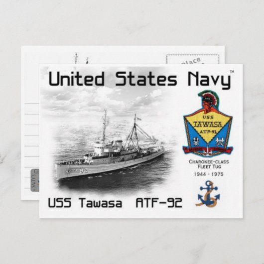 USS TAWASA ATF-92 FLEET TUG BRIEFKAART (Voorkant / Achterkant)