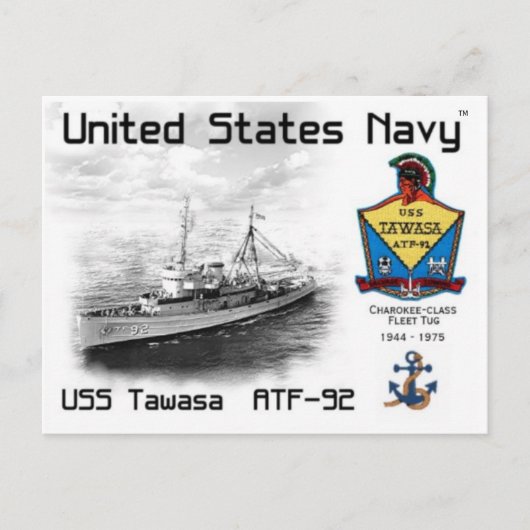 USS TAWASA ATF-92 FLEET TUG BRIEFKAART (Voorkant)
