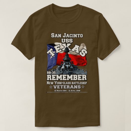 USS TEXAS BB35 slagschip San Jacinto T-shirt (Design voorkant)