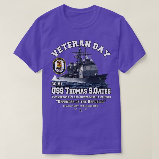 USS Thomas S Gates CG51 Cruiser Veterans T-shirt (Design voorkant)