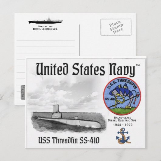 USS THREADFIN SS-410 SUB - Briefkaart (Voorkant / Achterkant)