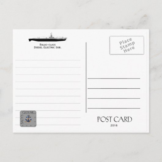 USS THREADFIN SS-410 SUB - Briefkaart (Achterkant)