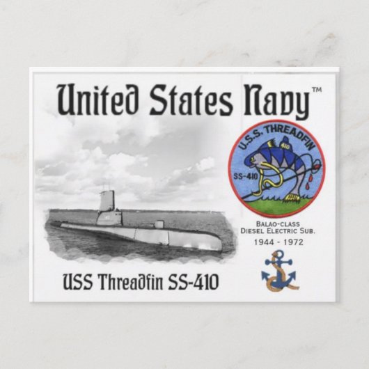 USS THREADFIN SS-410 SUB - Briefkaart (Voorkant)