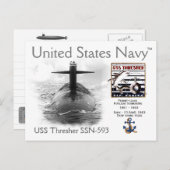 USS THRESHER SSN-593 SUBMARINE BRIEFKAART (Voorkant / Achterkant)