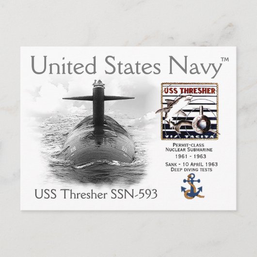 USS THRESHER SSN-593 SUBMARINE BRIEFKAART (Voorkant)