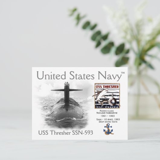 USS THRESHER SSN-593 SUBMARINE BRIEFKAART (Staand voorkant)