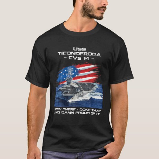USS Ticonderoga CVS-14 Vliegtuig Drager Veteraan D T-shirt (Voorkant)