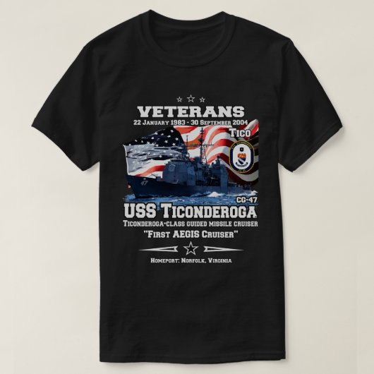 USS Ticonderoga DDGCG47 kruiser T-shirt (Design voorkant)