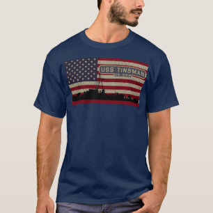 USS Tinsman DE 589 WW2 Ship American Flag T-shirt