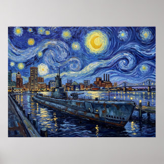USS Torsk Baltimore Onderzeeboot Starry Night Poster