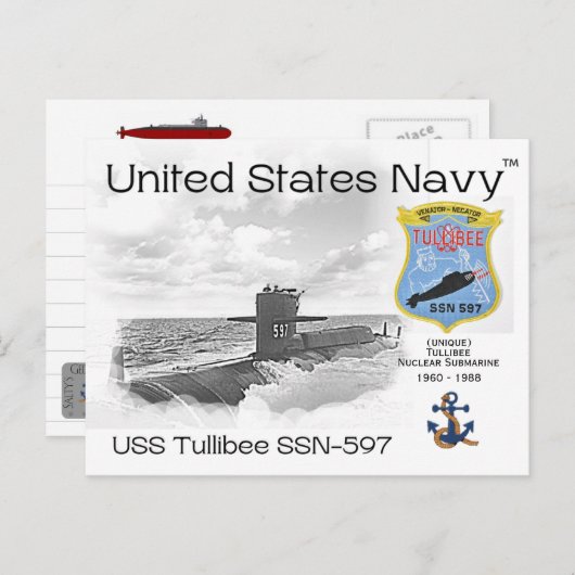 USS TULLIBEE SSN-597 ONDERZEEËR - BRIEFKAART (Voorkant / Achterkant)