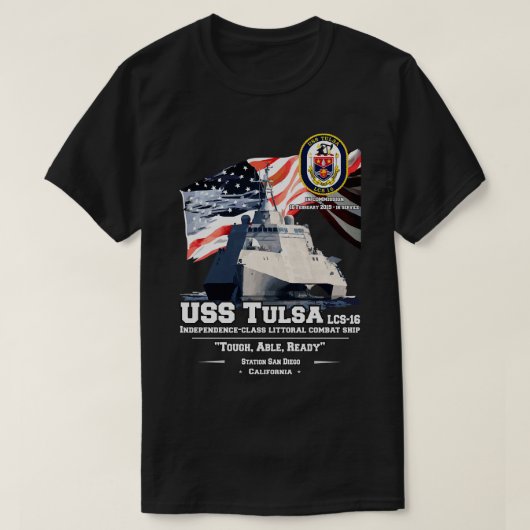 USS Tulsa LCS16 Independenceclass litoraal gevecht T-shirt (Design voorkant)