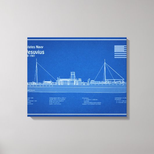 USS Vesuvius - Schip Blauwdruk Plannen ABD Canvas Afdruk (Voorkant)