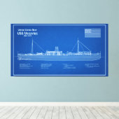 USS Vesuvius - Schip Blauwdruk Plannen ABD Canvas Afdruk (Insitu (Houten vloer))