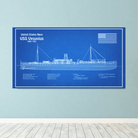 USS Vesuvius - Schip Blauwdruk Plannen ABD Canvas Afdruk (Insitu (Houten vloer))
