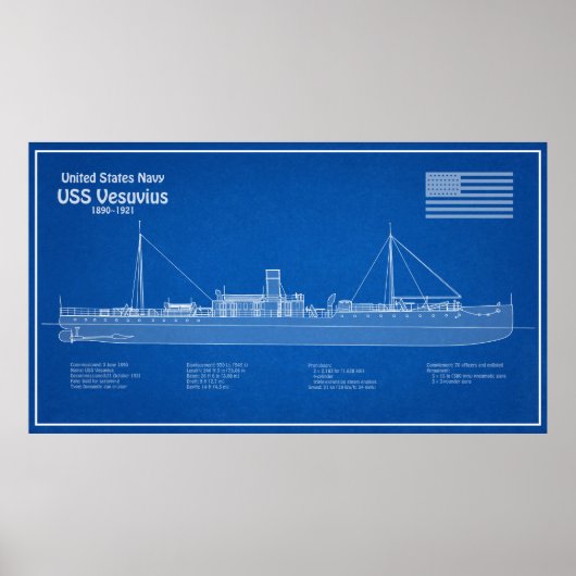 USS Vesuvius - Schip Blauwdruk Plannen ABD Poster (Voorkant)