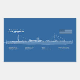 USS Vesuvius - Schip Blauwdruk Plannen ABD Rechthoekige Sticker