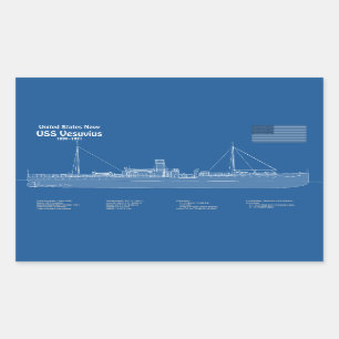 USS Vesuvius - Schip Blauwdruk Plannen ABD Rechthoekige Sticker
