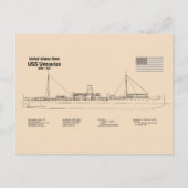 USS Vesuvius - Schip Blauwdruk Plannen SD Briefkaart (Voorkant)