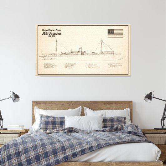 USS Vesuvius - Schip Blauwdruk Plannen SD Canvas Afdruk (Insitu (Slaapkamer))