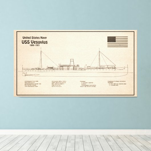 USS Vesuvius - Schip Blauwdruk Plannen SD Canvas Afdruk (Insitu (Houten vloer))