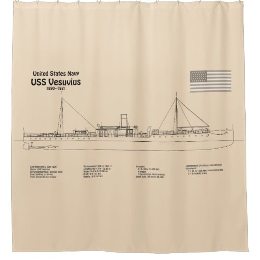 USS Vesuvius - Schip Blauwdruk Plannen SD Douchegordijn (Voorkant)
