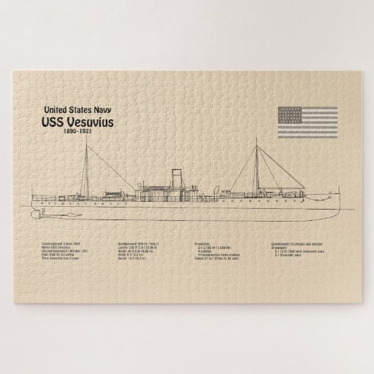 USS Vesuvius - Schip Blauwdruk Plannen SD Legpuzzel (Horizontaal)