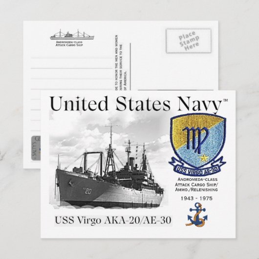 USS VIRGO AKA-20/AE-30 - BRIEFKAART (Voorkant / Achterkant)
