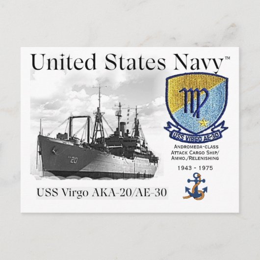 USS VIRGO AKA-20/AE-30 - BRIEFKAART (Voorkant)