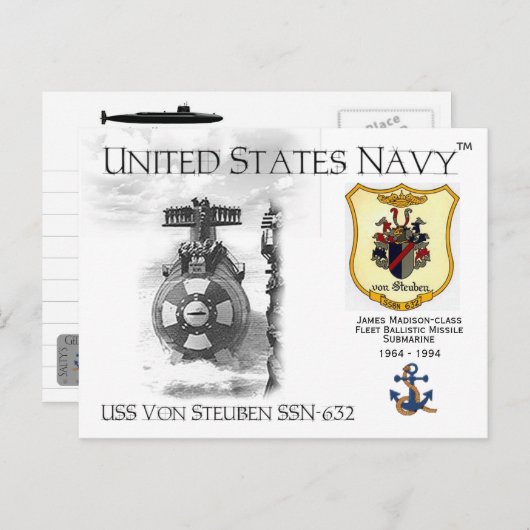 USS VON STEUBEN SSN-632 SUBMARINE - BRIEFKAART (Voorkant / Achterkant)