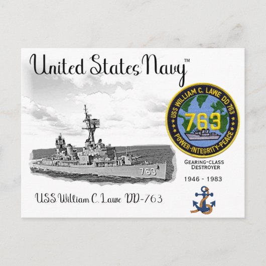 USS WILLIAM C. LAWE DD-763 DESTROYER BRIEFKAART (Voorkant)