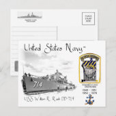 USS WILLIAM R. Rush DD-714 VERNIETIGER Briefkaart (Voorkant / Achterkant)
